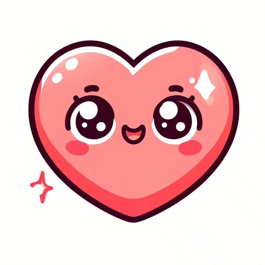 Cute and simple drawing of a heart with a cheerful expression, big eyes, and a wide smile.