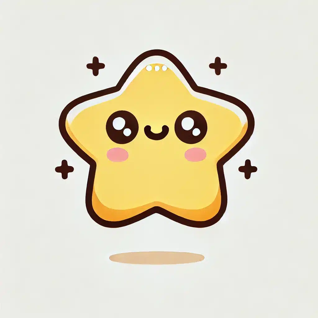 Cute and simple drawing of a five-pointed star with a cheerful expression and big, bright eyes.