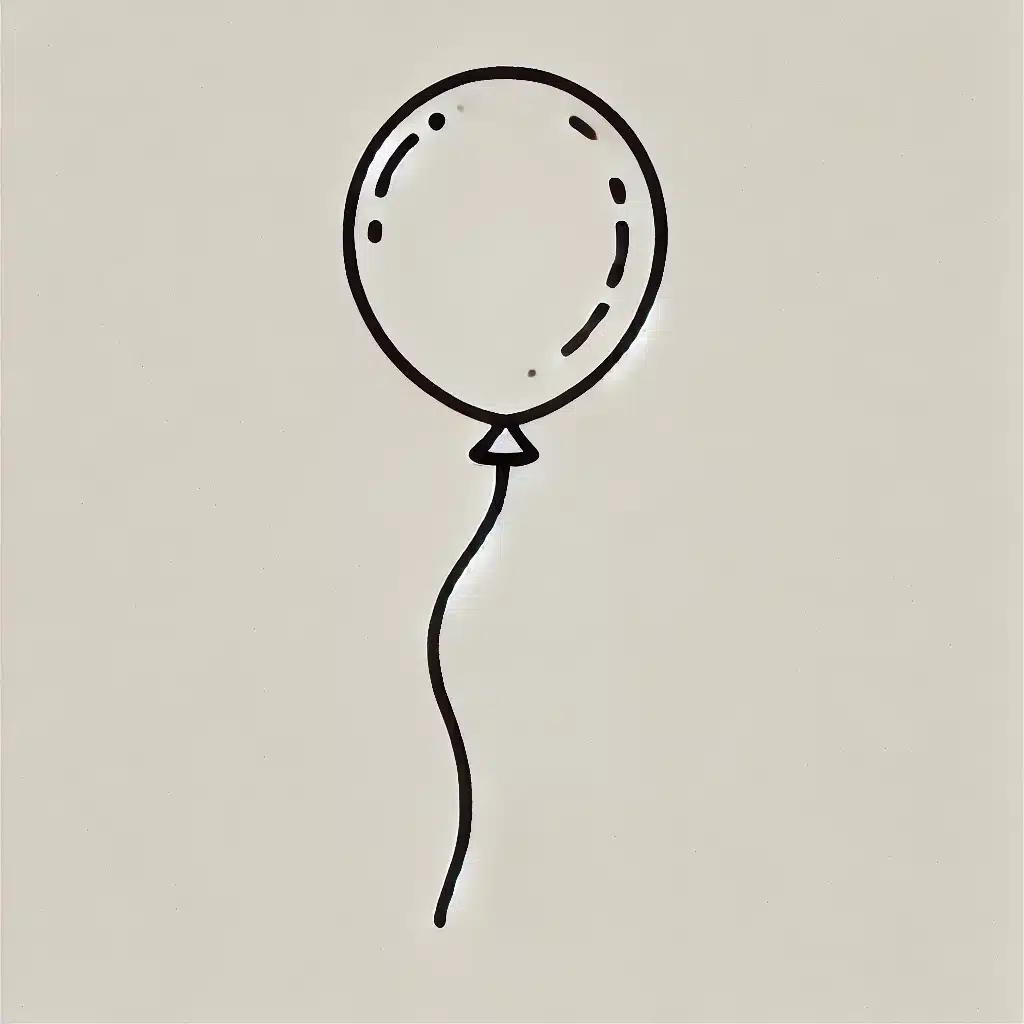 Simple and minimal line drawing of a balloon with a rounded, oval shape and a string attached at the bottom.