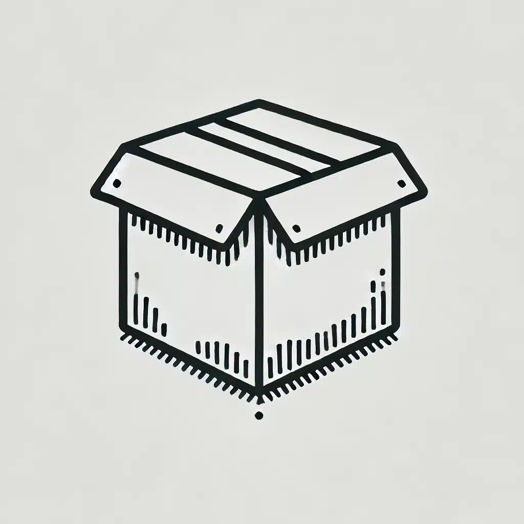 Simple and minimal line drawing of a box with a square shape and an open lid.