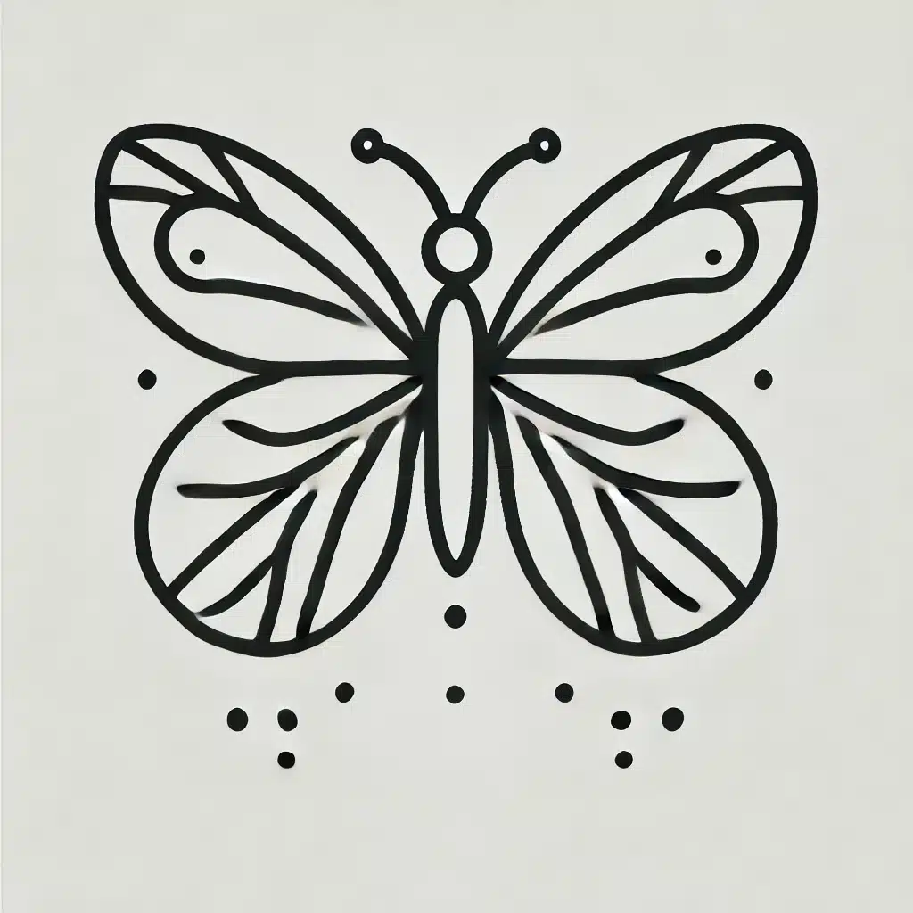 Simple and minimal line drawing of a butterfly with symmetrical wings and a small body in the center.