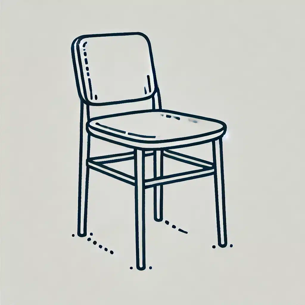 Simple and minimal line drawing of a chair with a rectangular seat, backrest, and four straight legs.