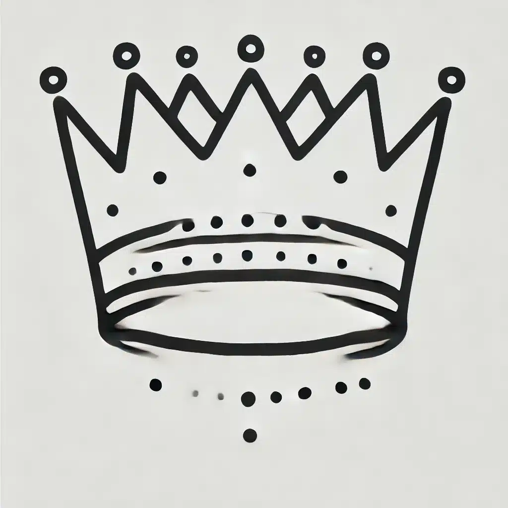 Simple and minimal line drawing of a crown with points or spikes at the top and a band at the bottom.