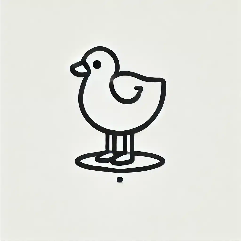 Simple and minimal line drawing of a duck with a rounded body, short legs, and a small beak.