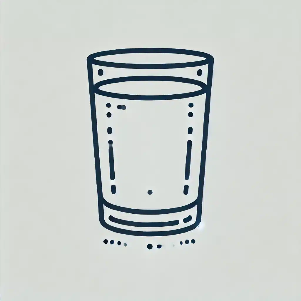 Simple and minimal line drawing of a glass of milk with a basic cylindrical shape.