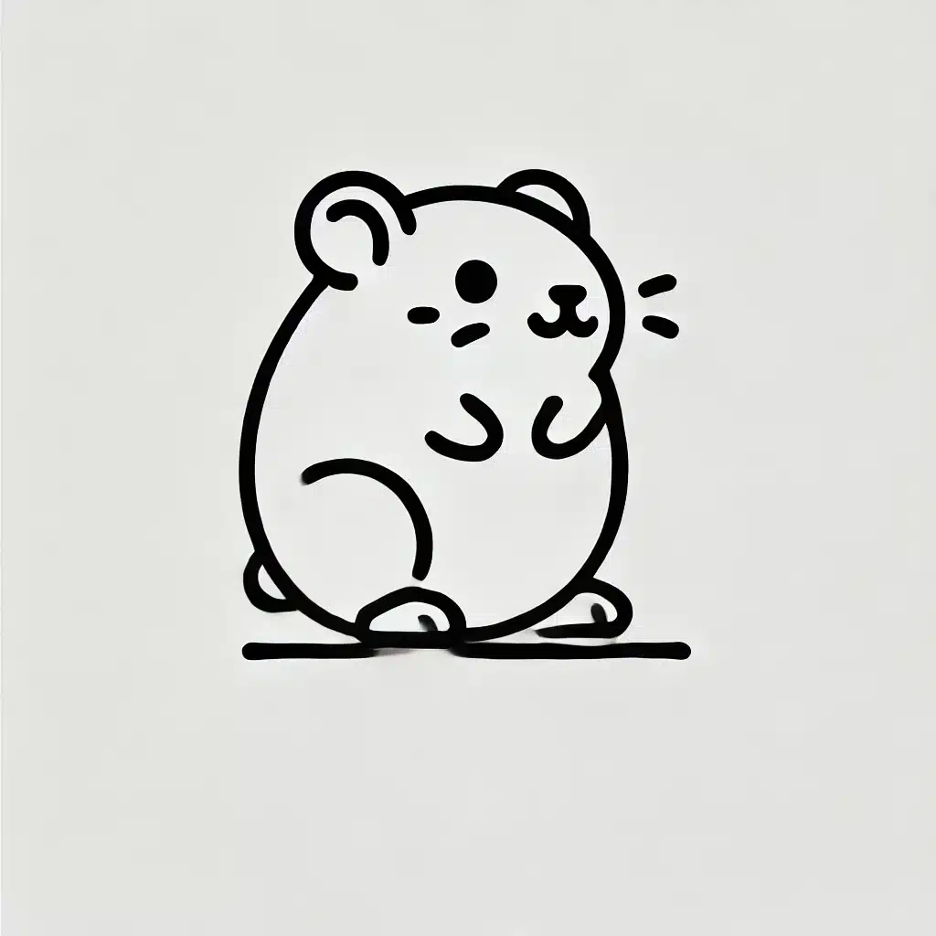 Simple and minimal line drawing of a hamster with a rounded body, small ears, and short legs.