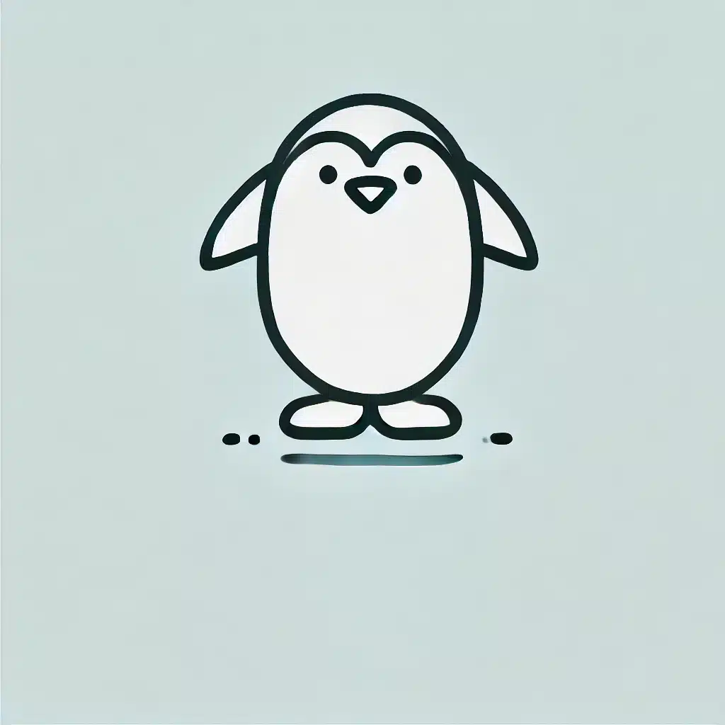 Simple and minimal line drawing of a penguin with a rounded body, small wings, and a short beak.