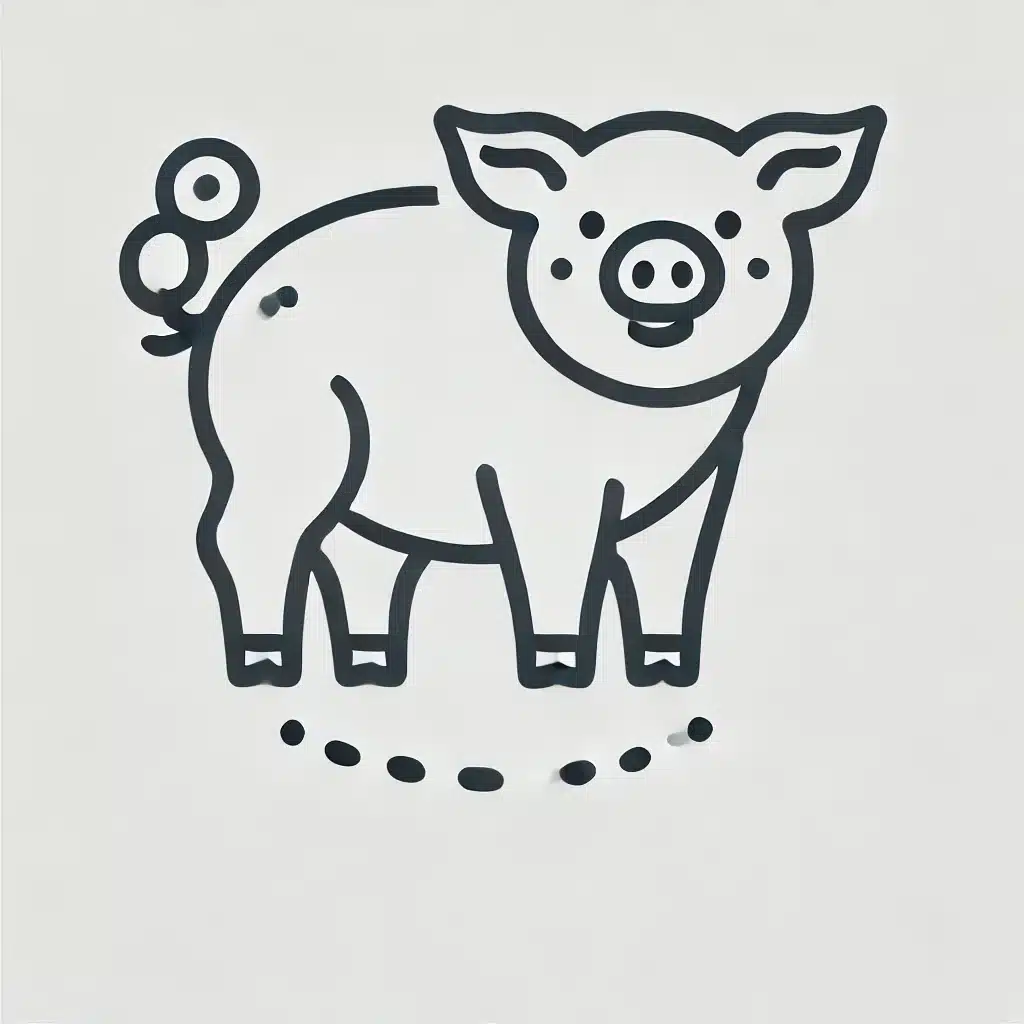 Simple and minimal line drawing of a pig with a rounded body, short legs, and a small snout.