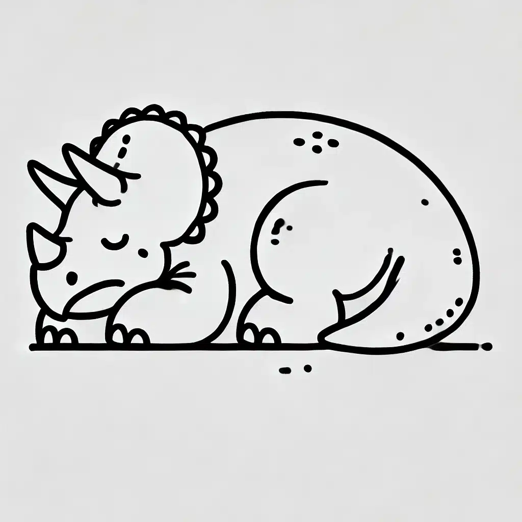 Simple and minimal line drawing of a sleeping Triceratops.