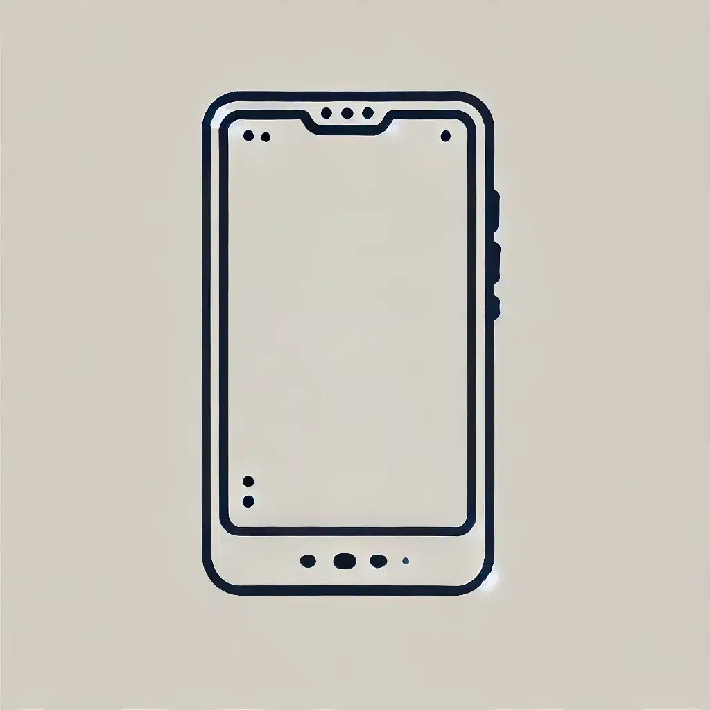 Simple and minimal line drawing of a smartphone with a rectangular shape, rounded edges, and a single button.