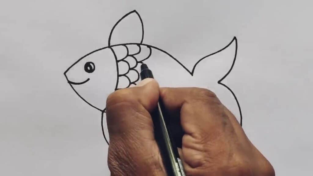 Fish drawing with initial shading and texture applied.