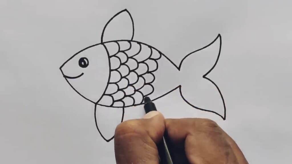 Fish drawing with complete shading and texture across the body and fins.