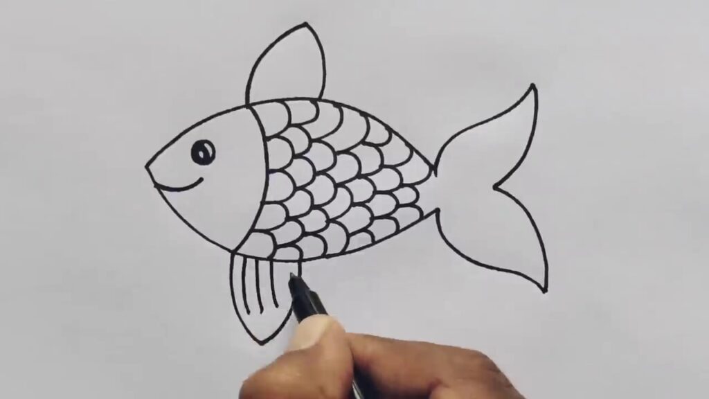 Fish drawing with final detailed lines and a polished look.