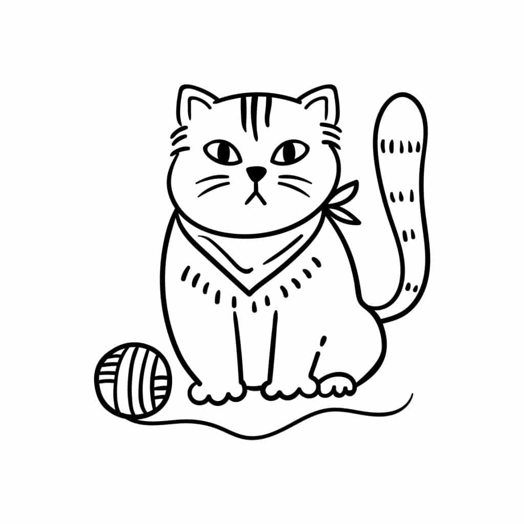 A sweet kitten playfully batting at a colorful ball of yarn, with a curious expression.