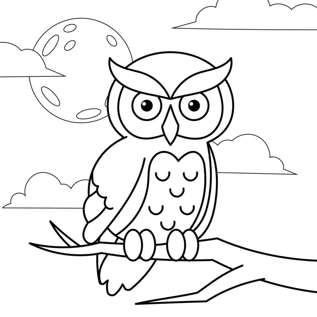 A charming owl perched on a moon, surrounded by twinkling stars in a night sky.