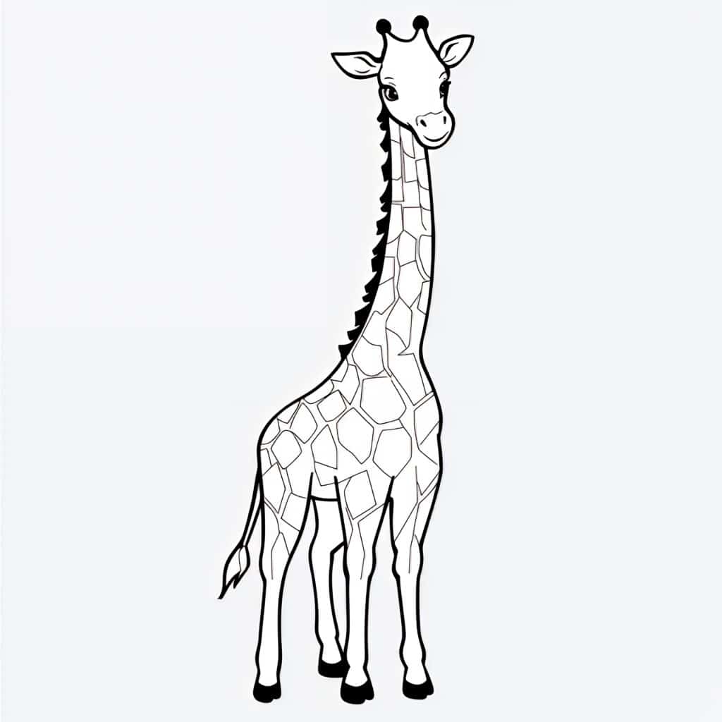 A gentle giraffe standing gracefully in a grassy savanna, showcasing its long neck and distinctive spots.