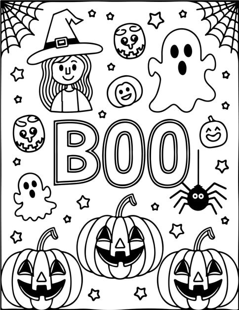 cute halloween coloring page kids cute boo witch pumpkin many more coloring page 1122461 2815