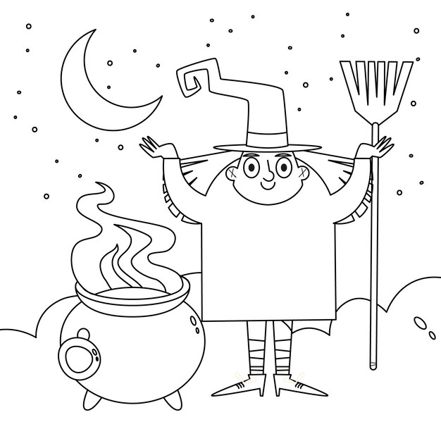 flat halloween coloring page illustration 23 2149651041