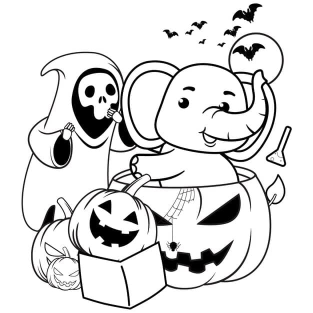 halloween coloring page with elephant kids 293286 1127