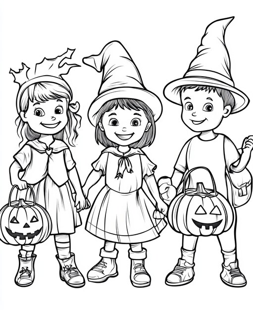 A Halloween parade illustration with costumed characters and themed floats.