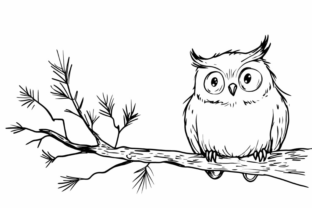 A sleepy owl perched on a tree branch, with its eyes closed and feathers ruffled.