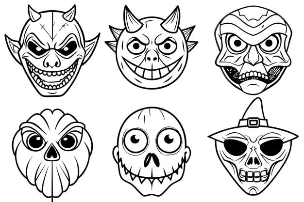 collection of colorful Halloween masks with vibrant designs.