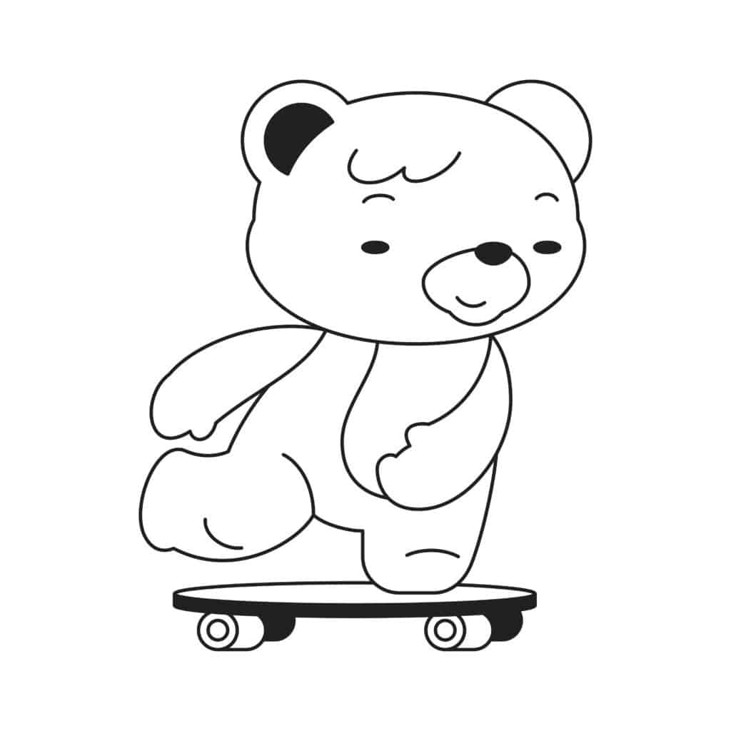 **ALT TEXT**: A bear balances confidently on a skateboard, wearing a colorful helmet and knee pads. The bear looks excited as it rides down a smooth path, with trees and a sunny blue sky in the background, showcasing a playful outdoor scene.

**Description**: A lively scene of a bear expertly riding a skateboard, decked out in safety gear including a helmet and knee pads. With a joyful expression, the bear cruises along a path, blending the thrill of skateboarding with the charm of a playful, carefree day in nature.

**Title**: "Bear on a Skateboard: A Wild Ride"

**Caption**: Watch as this adventurous bear takes on the skateboard, proving that fun knows no bounds and that even the wildest creatures can enjoy the thrill of the ride in the great outdoors.