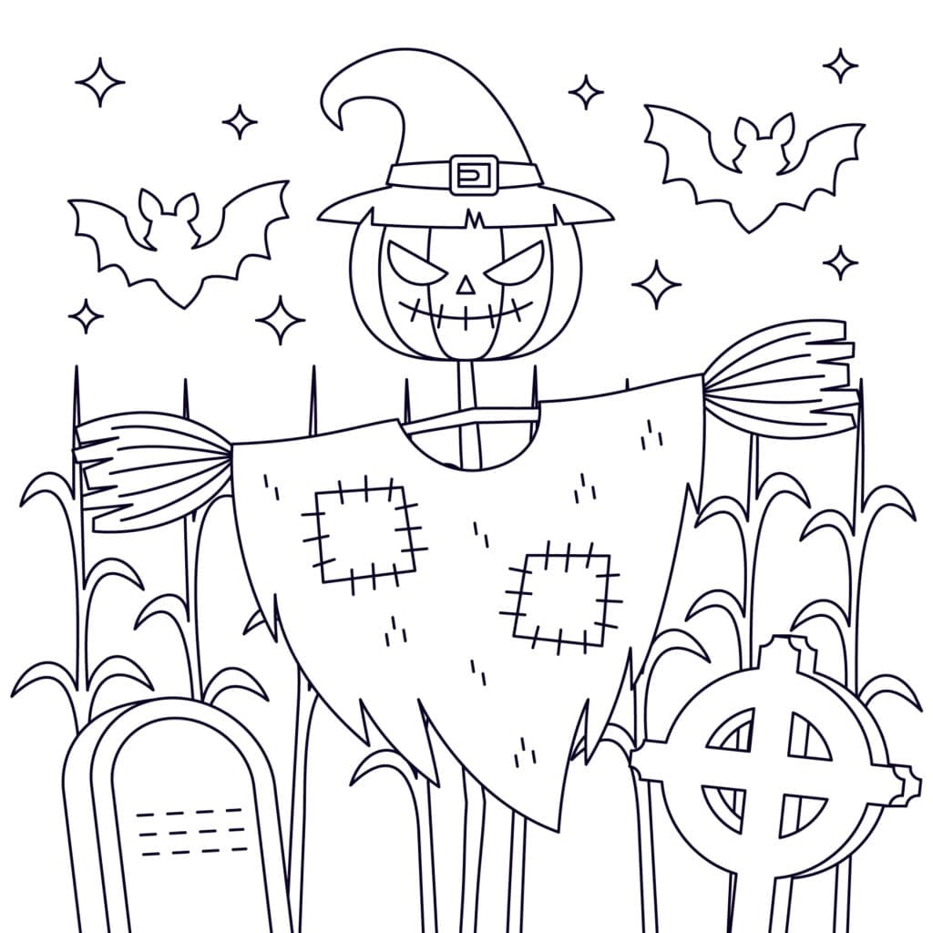 A color by number activity featuring a scarecrow.