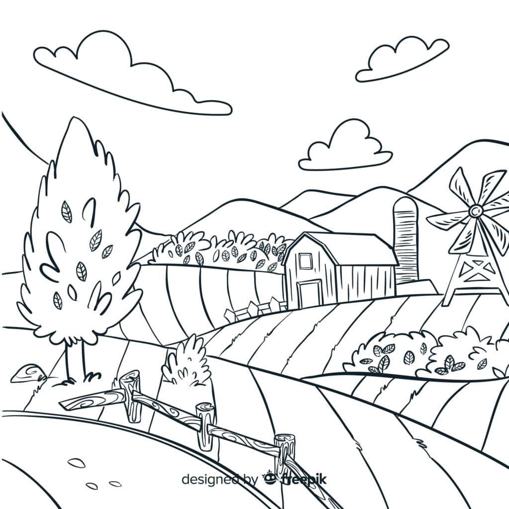 A color by number activity featuring a fall farm.