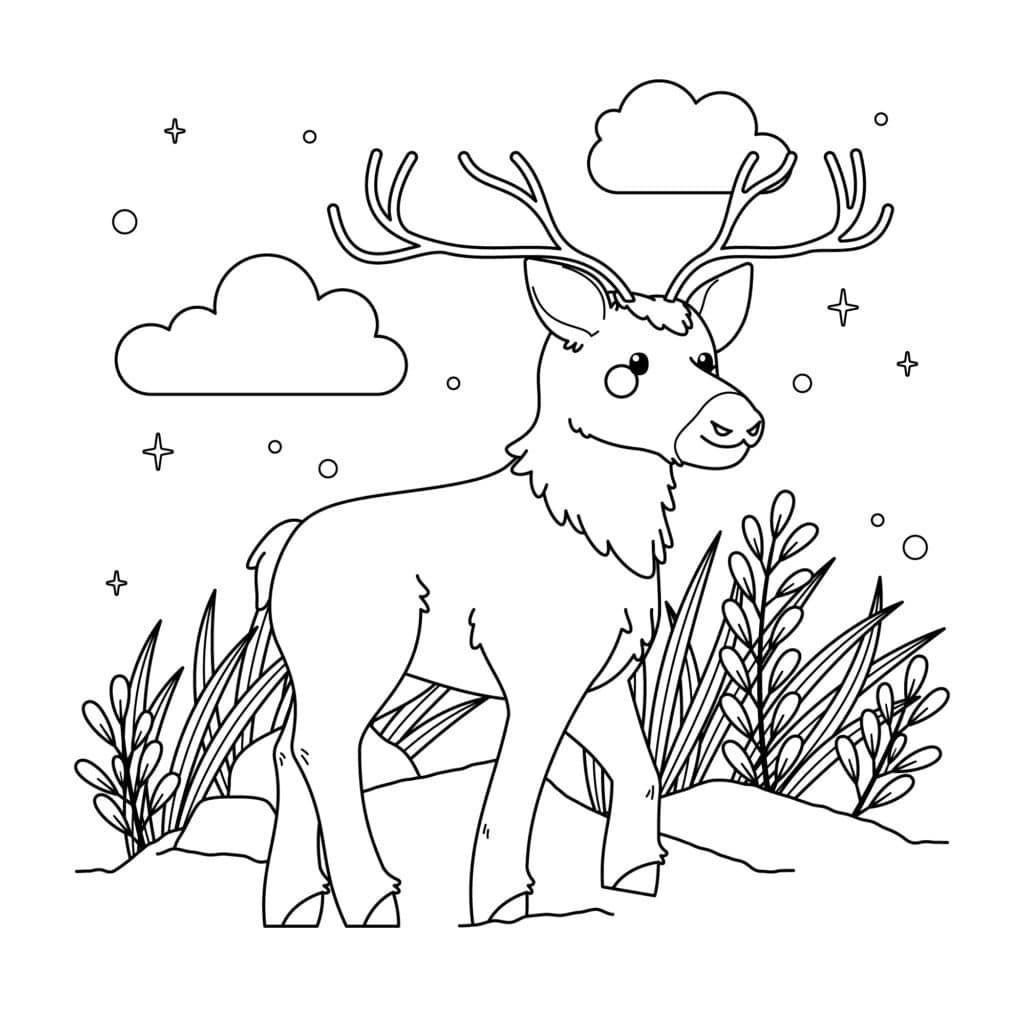 An illustration of cute animals dressed in festive attire, playing in a snowy landscape with holiday decorations.