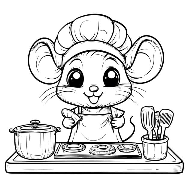 **ALT TEXT**: A small mouse dressed as a chef stands on a countertop, wearing a chef's hat and apron while expertly stirring a pot. The kitchen is filled with miniature cooking tools and ingredients, creating a cozy and whimsical atmosphere.

**Description**: A delightful scene of a mouse chef hard at work in a bustling kitchen. The tiny chef, with its chef's hat perched atop its head, is focused on preparing a delicious dish, surrounded by colorful ingredients and charming kitchenware, highlighting its culinary skills in a playful setting.

**Title**: "Mouse Chef: Culinary Adventures in Miniature"

**Caption**: This adorable mouse chef brings creativity and charm to the kitchen, showcasing that even the smallest chefs can whip up big flavors and delightful dishes in their own whimsical culinary world.