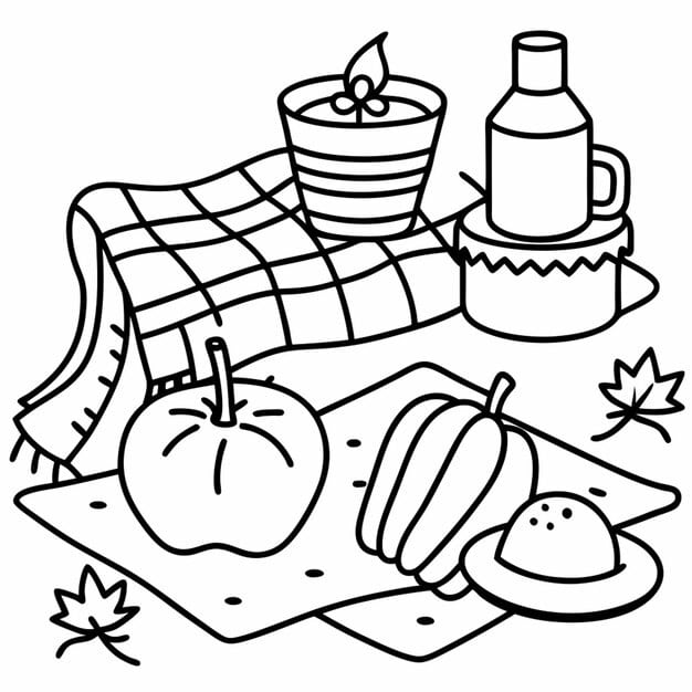 A color by number activity featuring a fall picnic.