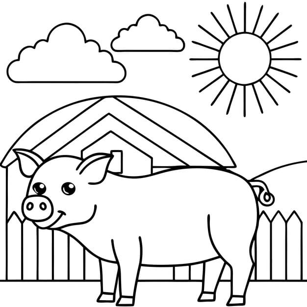 A cheerful pig enjoying a day at the fair, holding a cotton candy stick.