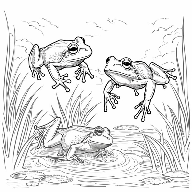 ALT TEXT: A frog depicted in its natural habitat surrounded by plants and water.
DESCRIPTION: A serene drawing of a frog in nature, highlighting its environment.
Caption: Celebrate nature with this frog drawing in its habitat!
TITLE: Frog in Nature