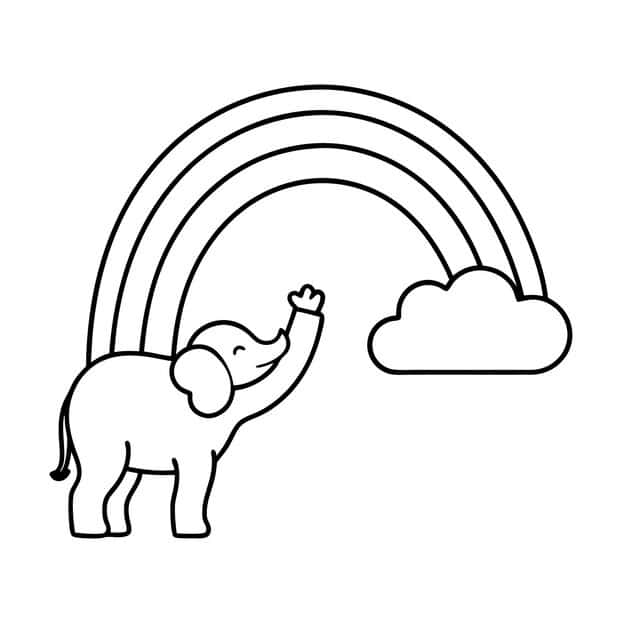 ALT TEXT: An elephant joyfully gazing up at a rainbow.
DESCRIPTION: A vibrant illustration of an elephant with a rainbow, perfect for conveying positivity.
Caption: Embrace the beauty of nature with this delightful elephant and rainbow!
TITLE: Elephant and a Rainbow