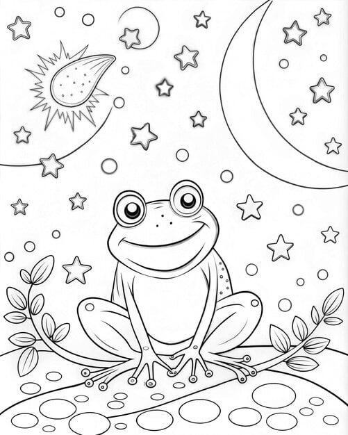 ALT TEXT: A vibrant frog sitting under a colorful rainbow.
DESCRIPTION: A cheerful drawing of a frog enjoying a rainbow view.
Caption: Spread joy with this frog and rainbow drawing!
TITLE: Frog with a Rainbow