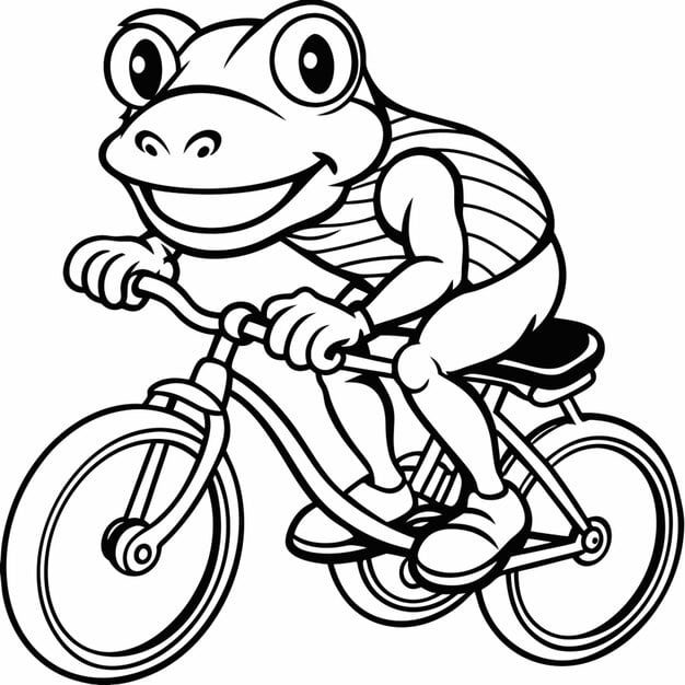 ALT TEXT: A playful frog riding a bicycle with enthusiasm.
DESCRIPTION: A fun drawing of a frog enjoying a bike ride.
Caption: Pedal into adventure with this frog on a bicycle drawing!
TITLE: Frog on a Bicycle