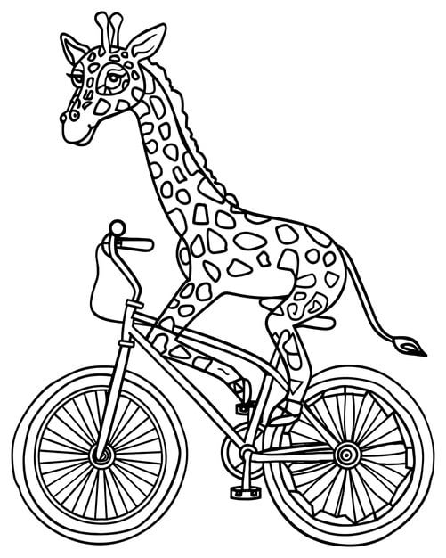 **ALT TEXT**: A tall giraffe rides a bicycle, its long neck reaching high above as it pedals along. The giraffe’s legs are stretched out on the bike, and the scene is set against a playful outdoor backdrop with trees and a bright sky.

**Description**: A humorous and quirky image of a giraffe riding a bicycle, its long neck towering over the handlebars. The giraffe seems to manage the ride with ease, despite its unusual proportions, pedaling through a fun, colorful landscape.

**Title**: "Giraffe on a Bicycle: Tall Tales on Two Wheels"

**Caption**: A giraffe takes an amusing spin on a bicycle, proving that even the tallest creatures can enjoy a fun and carefree ride in the great outdoors.