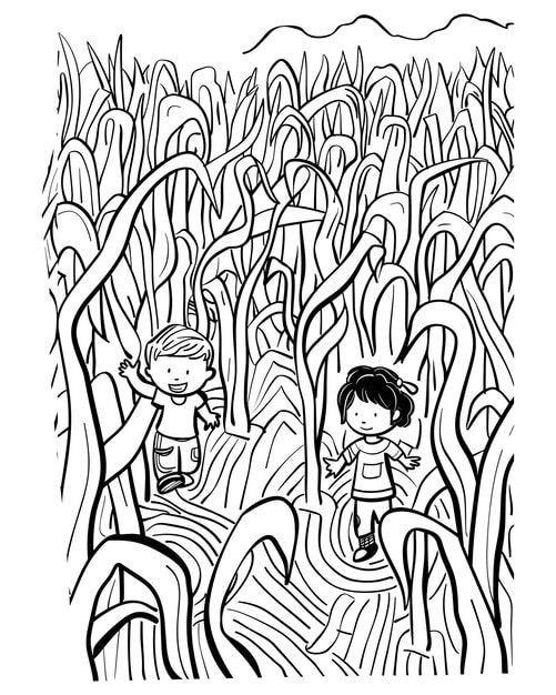 A color by number activity featuring a corn maze.