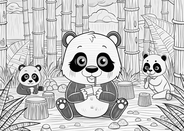 ALT TEXT: A panda interacting with other animals, showcasing friendship.
DESCRIPTION: A heartwarming illustration celebrating friendship through a panda.
Caption: Spread kindness with this charming panda and friends drawing!
TITLE: Panda and Friendship