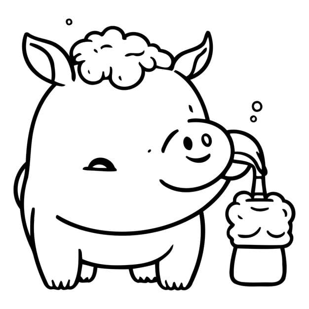 A delightful pig holding a colorful cupcake with a happy expression.