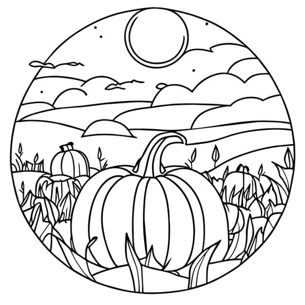 A color by number activity featuring a harvest moon.