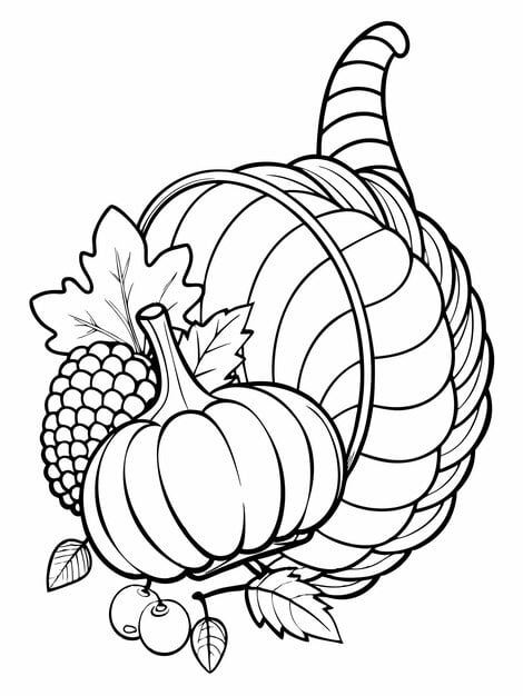 A color by number activity featuring a Thanksgiving harvest.