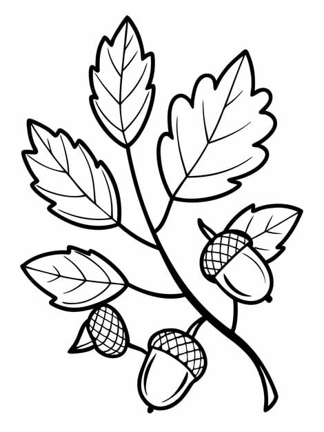 A color by number activity featuring acorns and leaves.