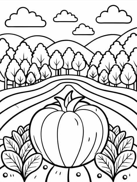 A color by number activity featuring a pumpkin patch.