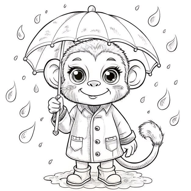 adorable monkey with umbrella coloring page kids crafts 1191225 26321