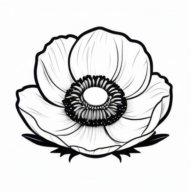 anemone flower outline black white cute coloring book 1256099 378422