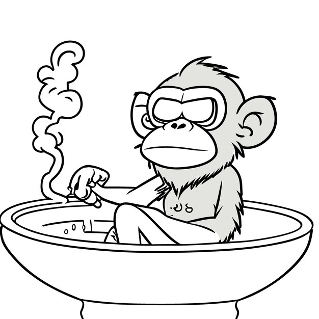 angry monkey taking bath add smoke vector illustration line art 969863 1540