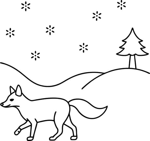 arctic fox winter wonderland snowy hills pine tree line art 1282123 7008