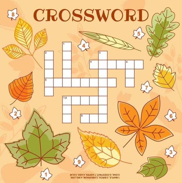 autumn tree leaves crossword grid worksheet page 8071 13203